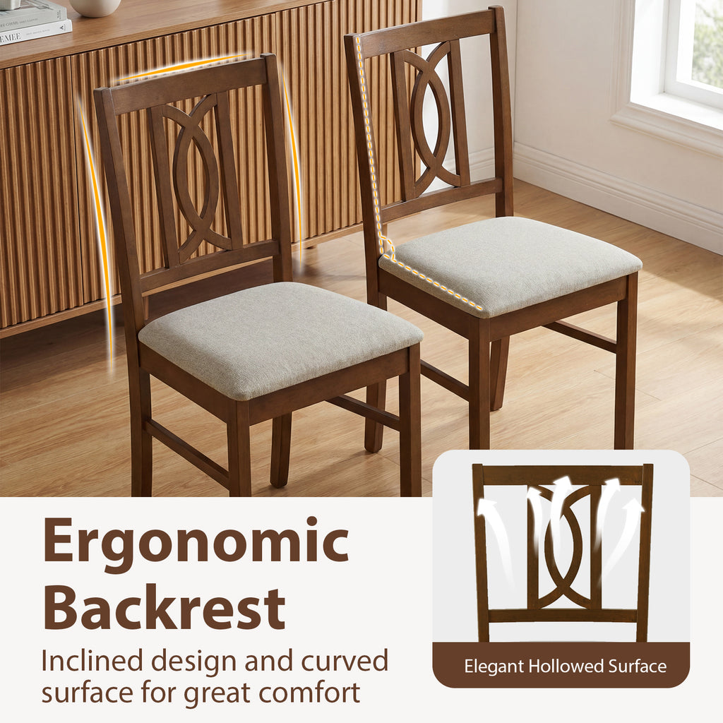 Dining Chairs Set of 2, Rubber Wood with Hollowed Backrest - Walnut