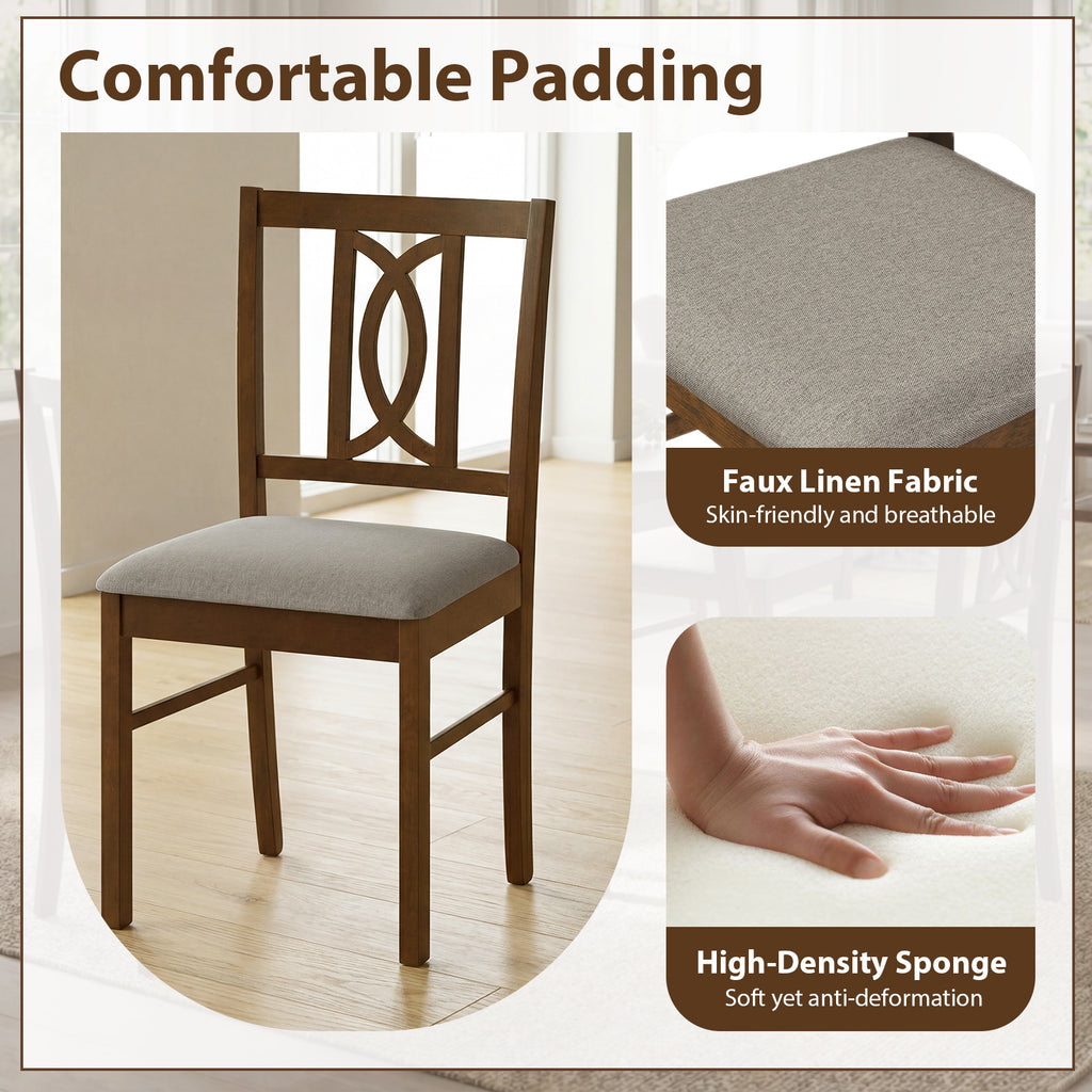Dining Chairs Set of 2, Rubber Wood with Hollowed Backrest - Walnut