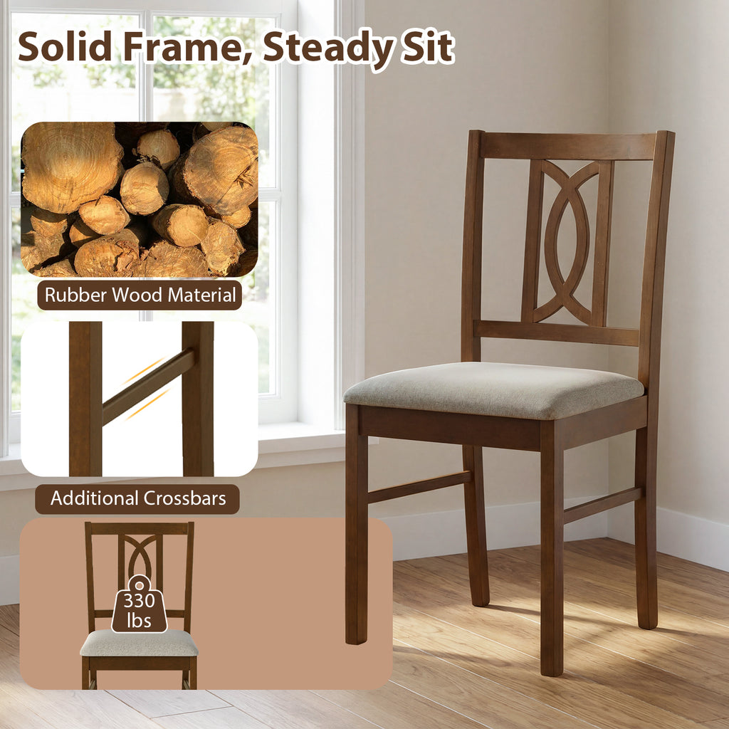 Dining Chairs Set of 2, Rubber Wood with Hollowed Backrest - Walnut