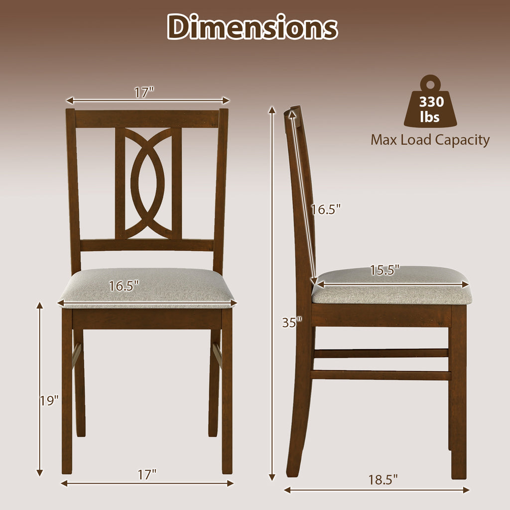 Dining Chairs Set of 2, Rubber Wood with Hollowed Backrest - Walnut