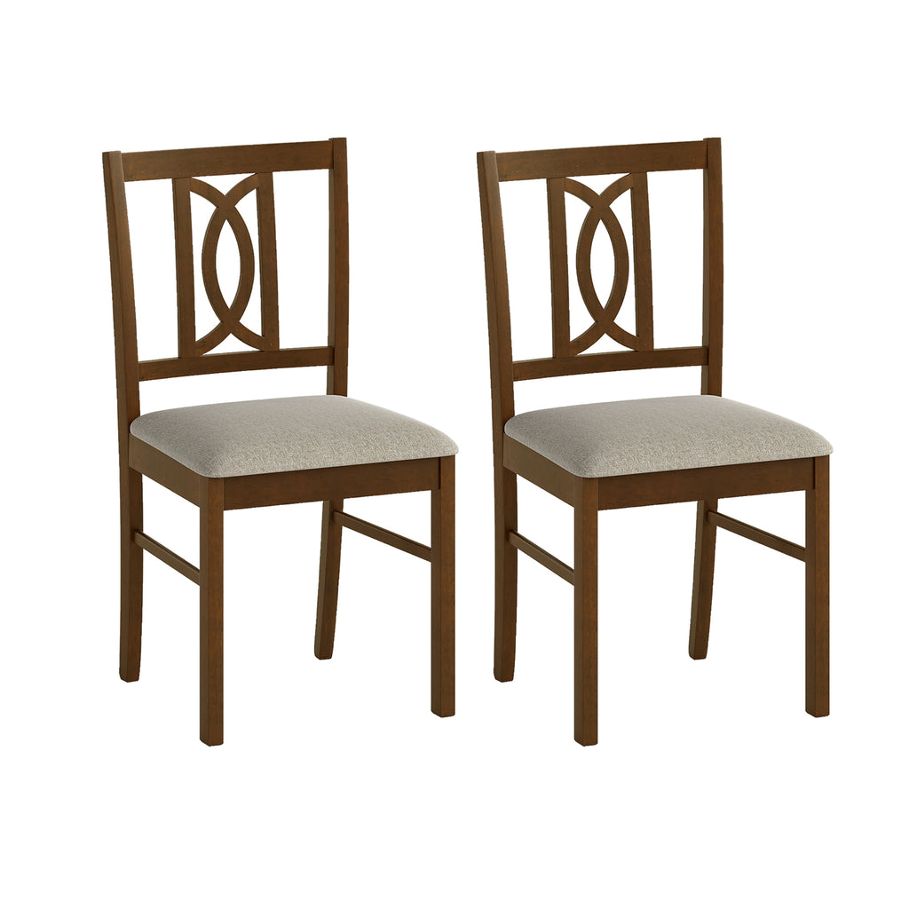 Dining Chairs Set of 2, Rubber Wood with Hollowed Backrest - Walnut