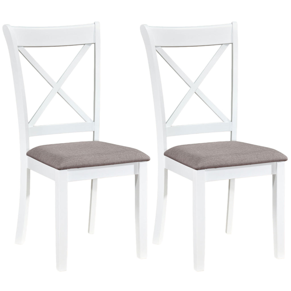 Dining Chairs Set of 2, White - Rubber Wood with Padded Seat