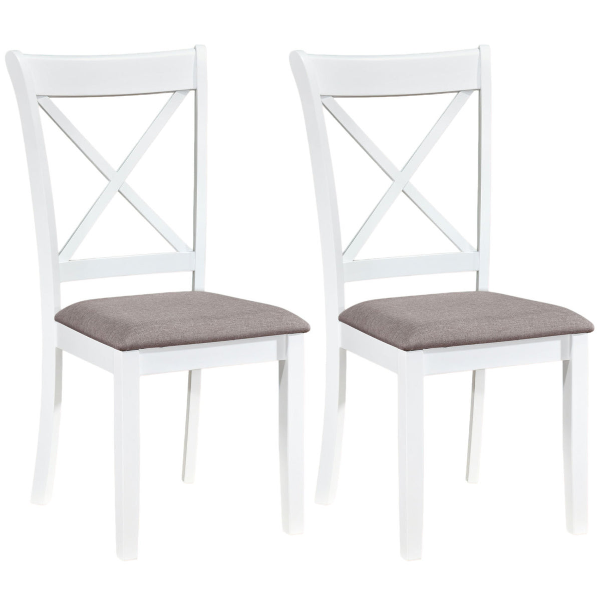 Dining Chairs Set of 2, White - Rubber Wood with Padded Seat
