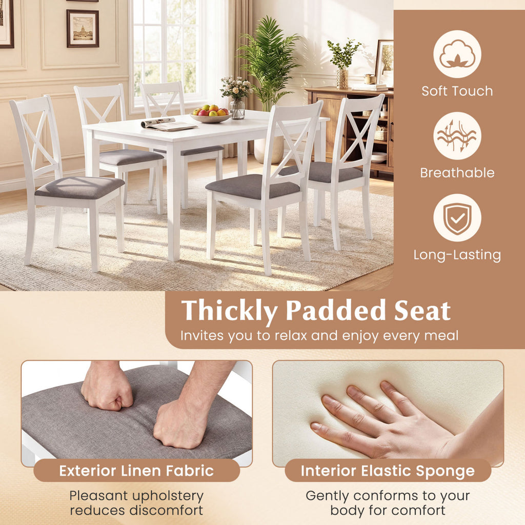 Dining Chairs Set of 2, White - Rubber Wood with Padded Seat