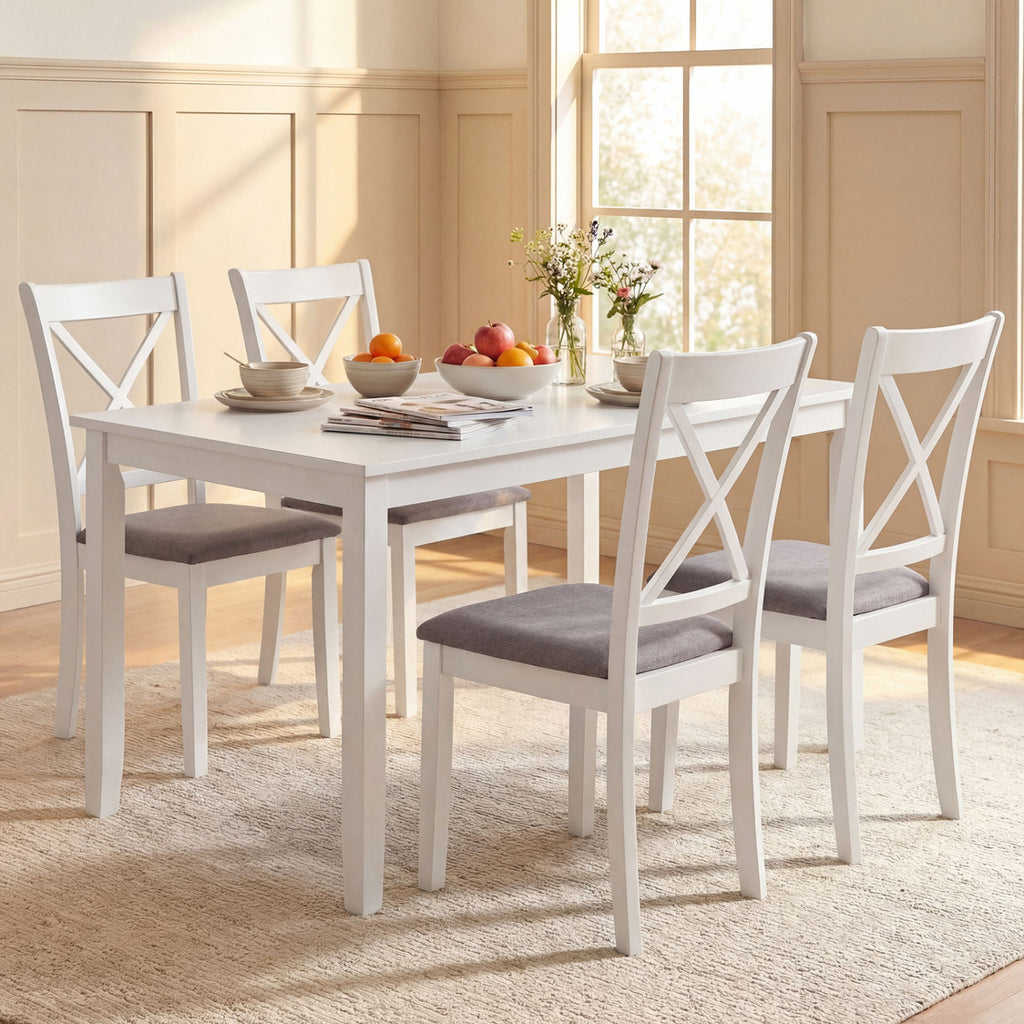 Dining Chairs Set of 4, Padded Seat, Rubber Wood – White