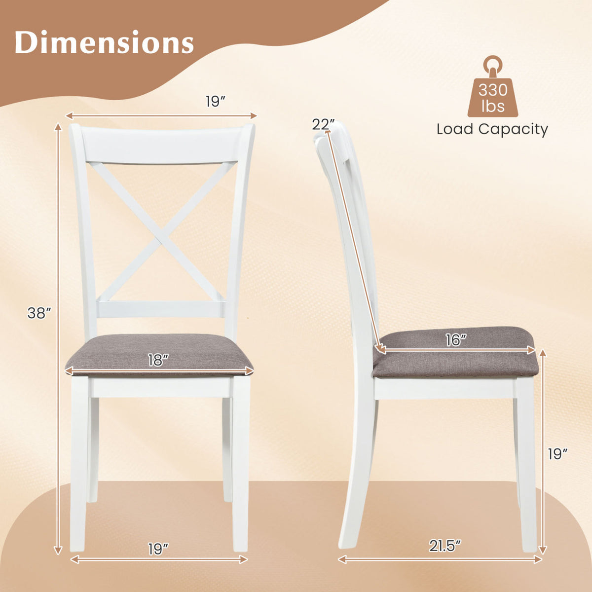 Dining Chairs Set of 4, Padded Seat, Rubber Wood – White