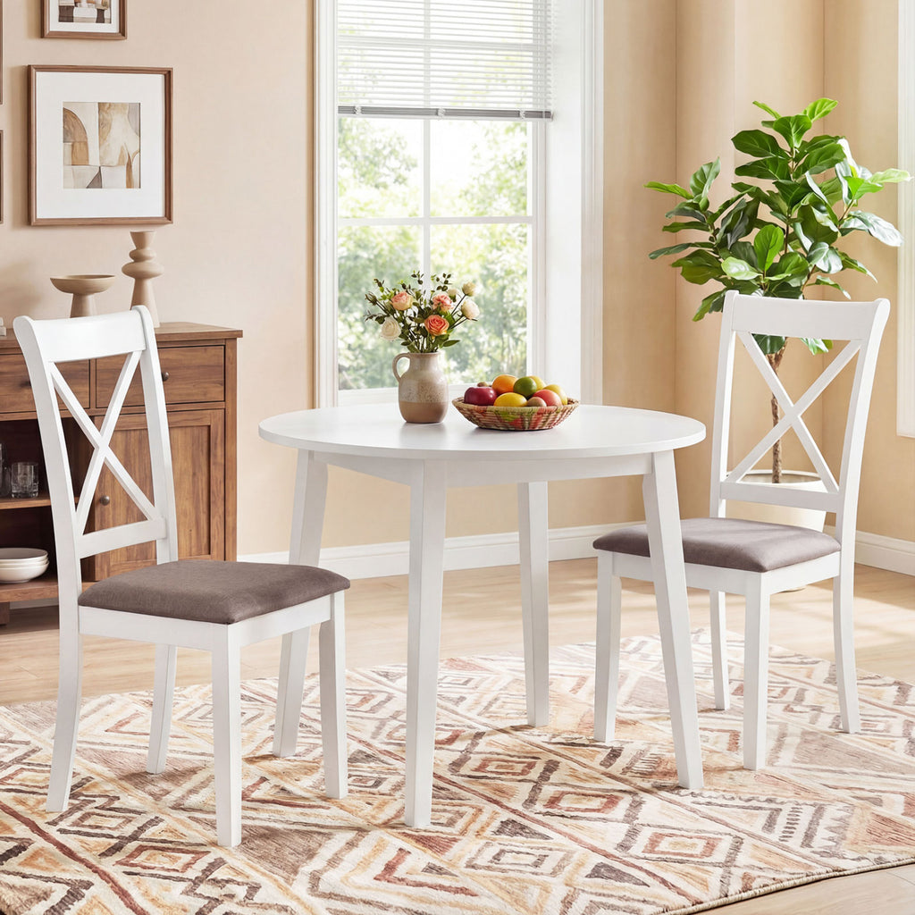 Dining Chairs Set of 4, Padded Seat, Rubber Wood – White