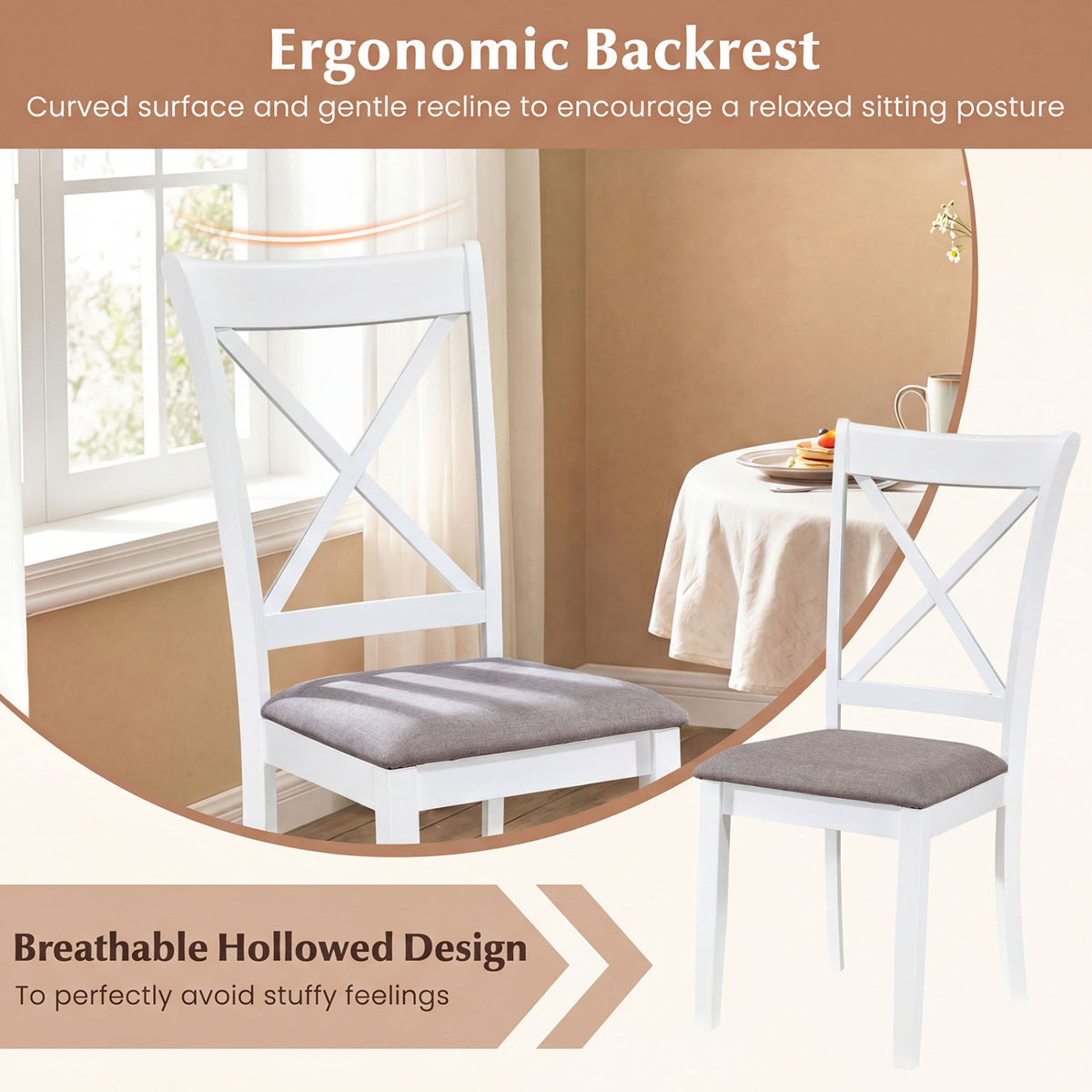 Dining Chairs Set of 4, Padded Seat, Rubber Wood – White