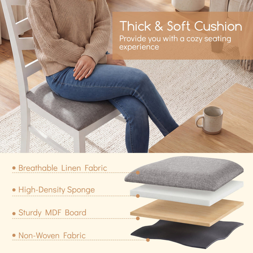 Dining Chairs Set of 4, White - Linen Upholstery, Wood Frames