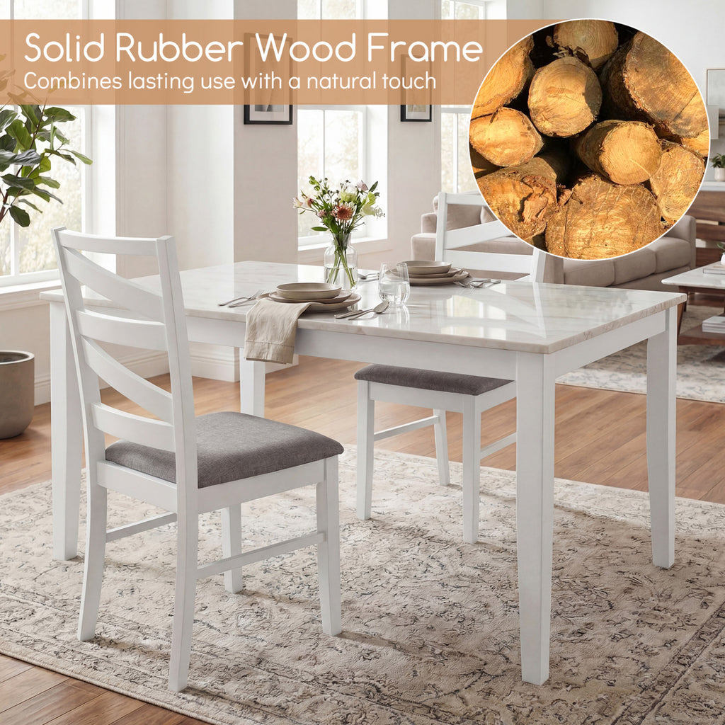 Dining Chairs Set of 4, White - Linen Upholstery, Wood Frames