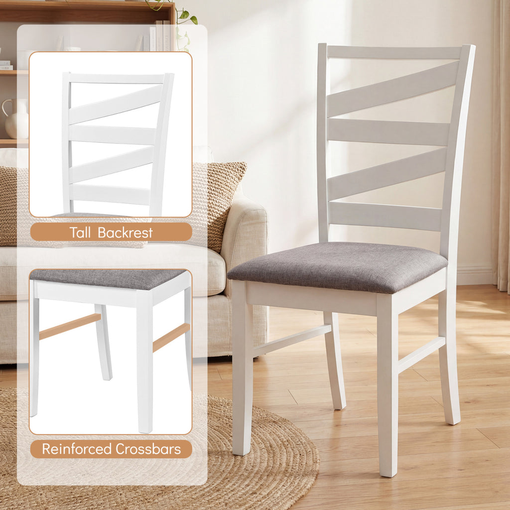 Dining Chairs Set of 4, White - Linen Upholstery, Wood Frames
