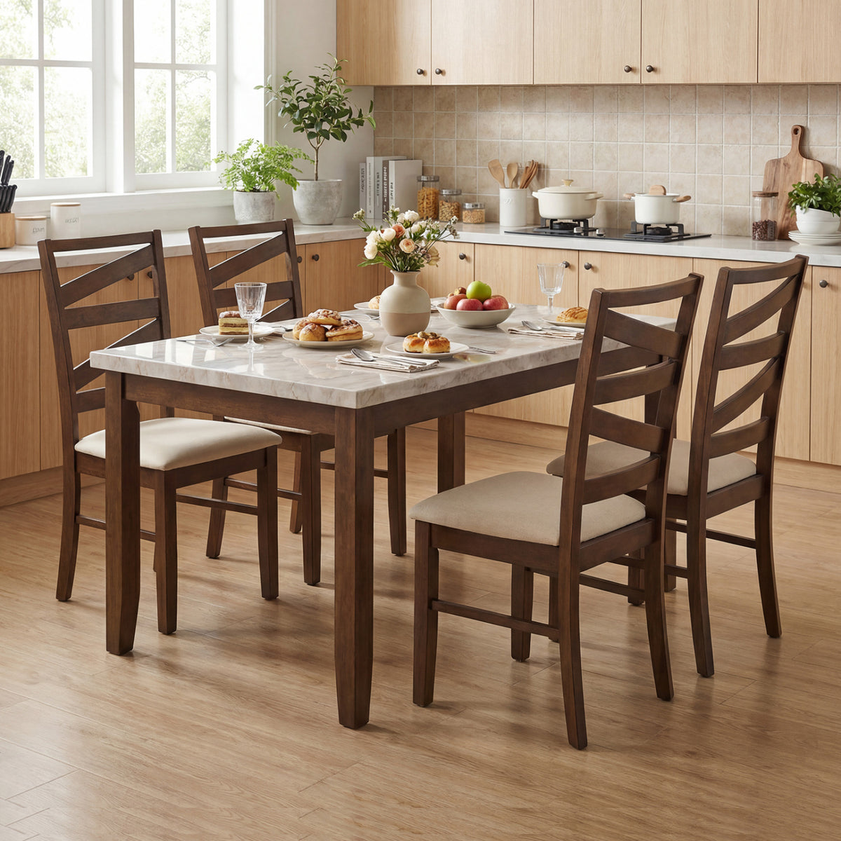 Dining Chairs Set of 4, Brown – Linen Upholstery