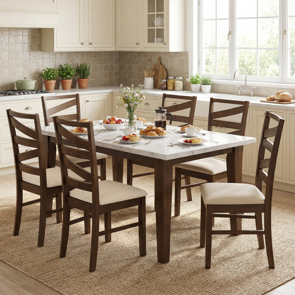 Dining Chairs Set of 4, Brown – Linen Upholstery
