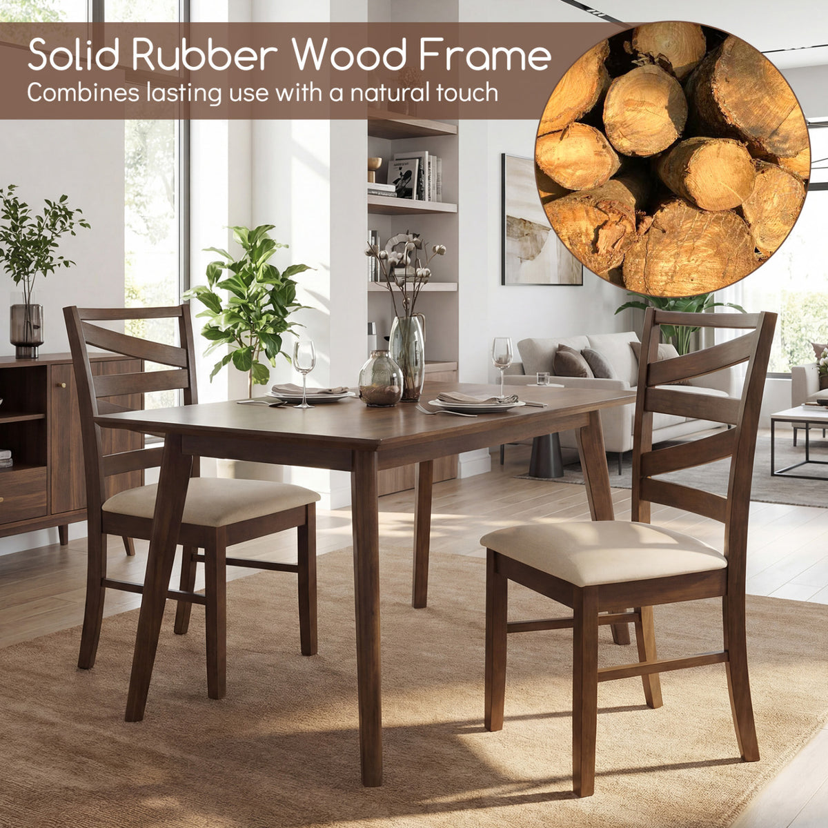Dining Chairs Set of 4, Brown – Linen Upholstery