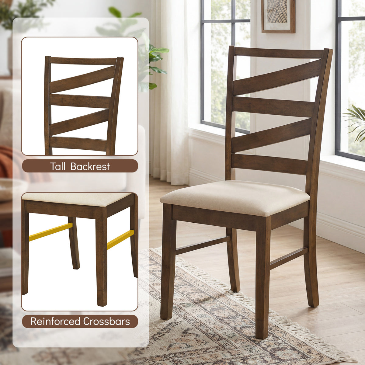 Dining Chairs Set of 4, Brown – Linen Upholstery