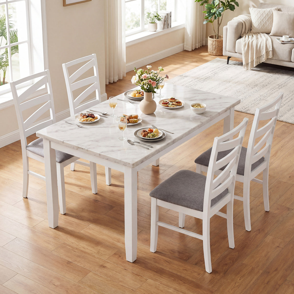 Dining Chairs Set of 4, Brown – Linen Upholstery