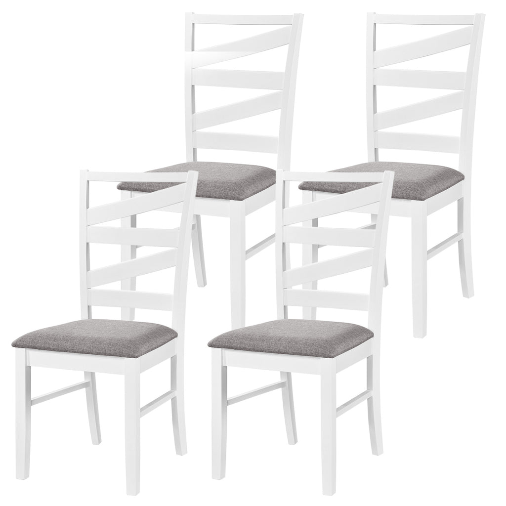 Dining Chairs Set of 4, White - Linen Upholstery, Wood Frames