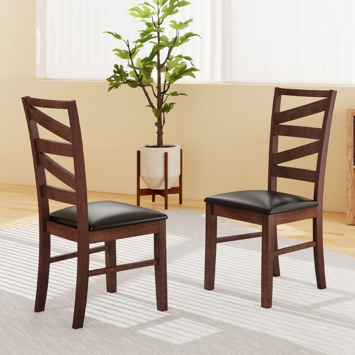 Dining Chairs Set of 2 with Rubber Wood Legs - Walnut