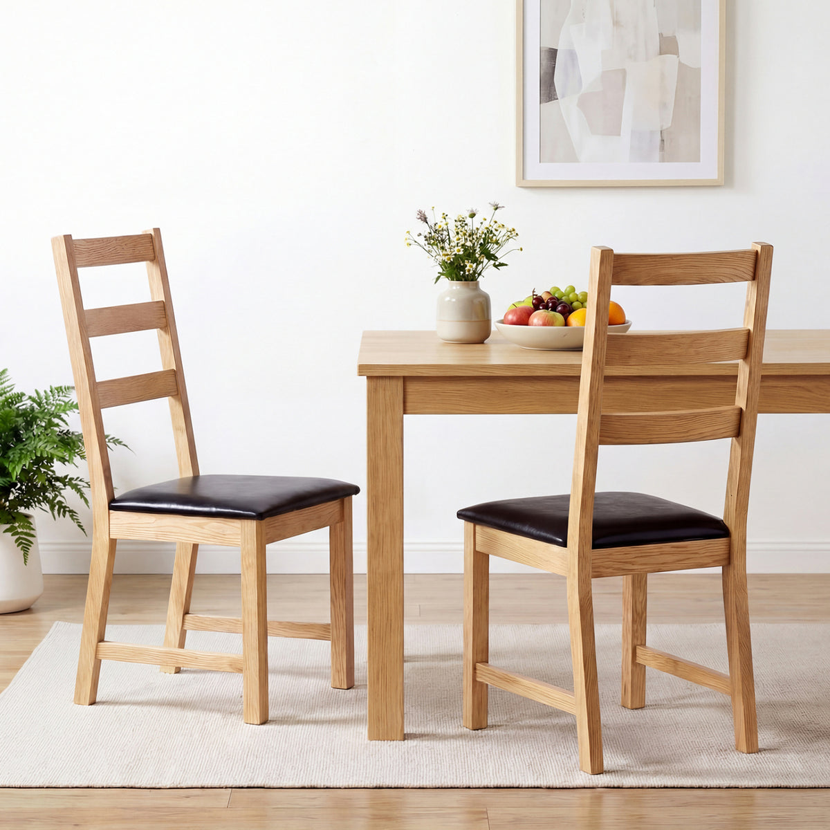Dining Chairs Set of 2 Farmhouse with Hollowed Backrest - Natural