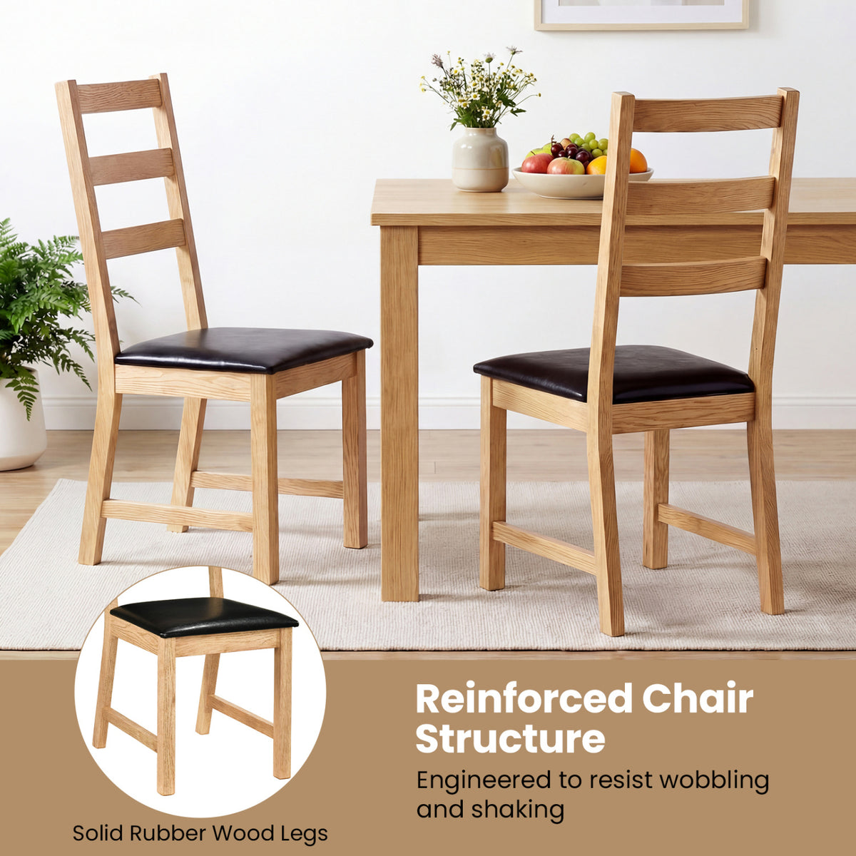 Dining Chairs Set of 2 Farmhouse with Hollowed Backrest - Natural