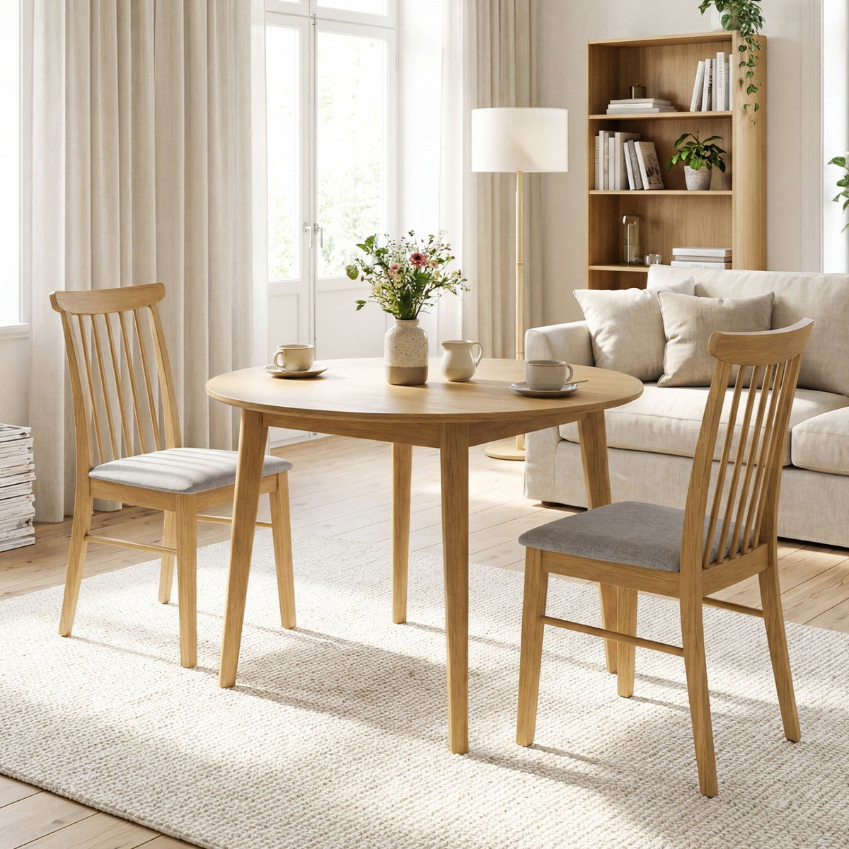Dining Chairs Set of 2, Natural - Fabric Upholstered