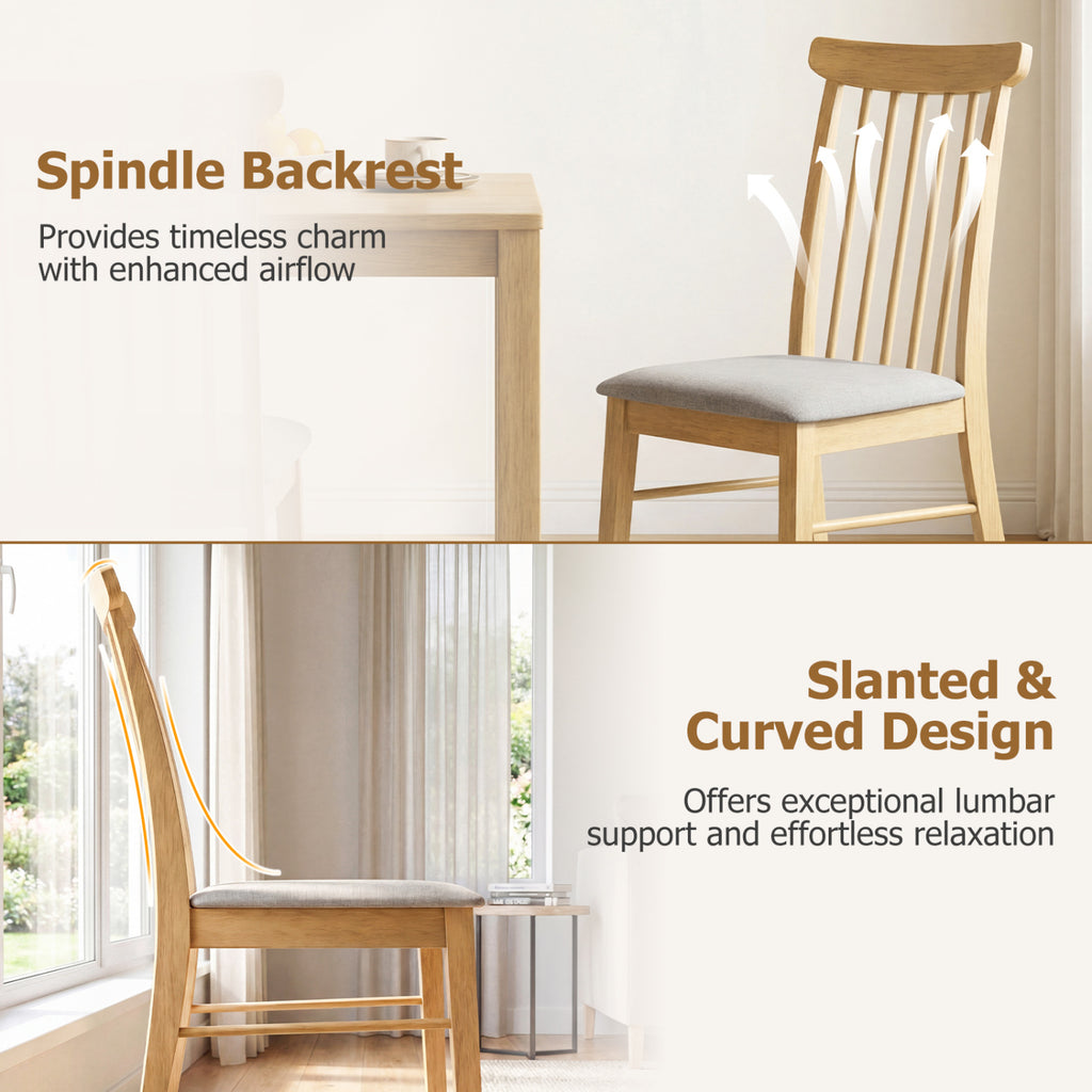 Dining Chairs Set of 2, Natural - Fabric Upholstered