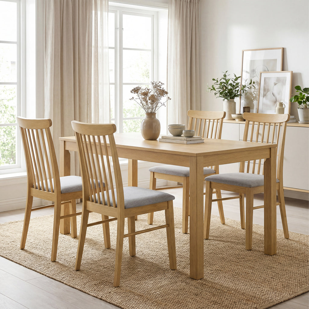 Dining Chairs Set of 4, Fabric Upholstered, Natural Wood
