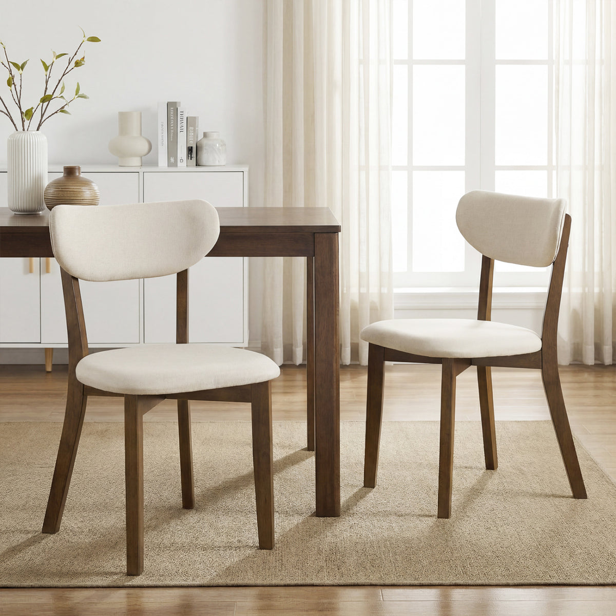 Dining Chairs Set of 4, White - Rubber Wood Frame