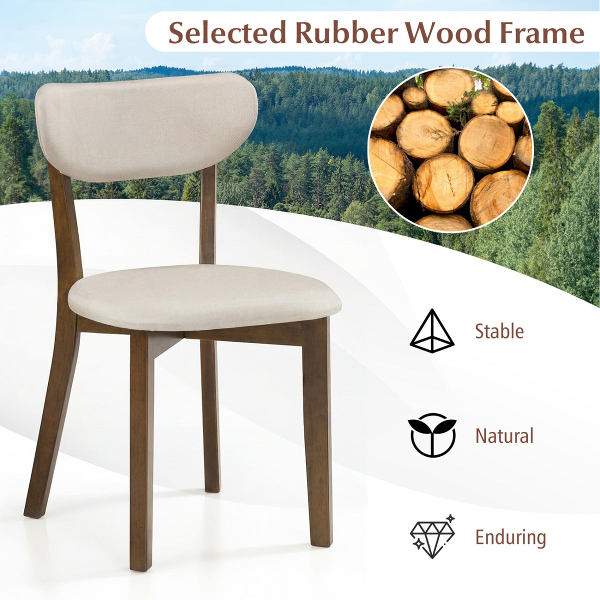 Dining Chairs Set of 4, White - Rubber Wood Frame