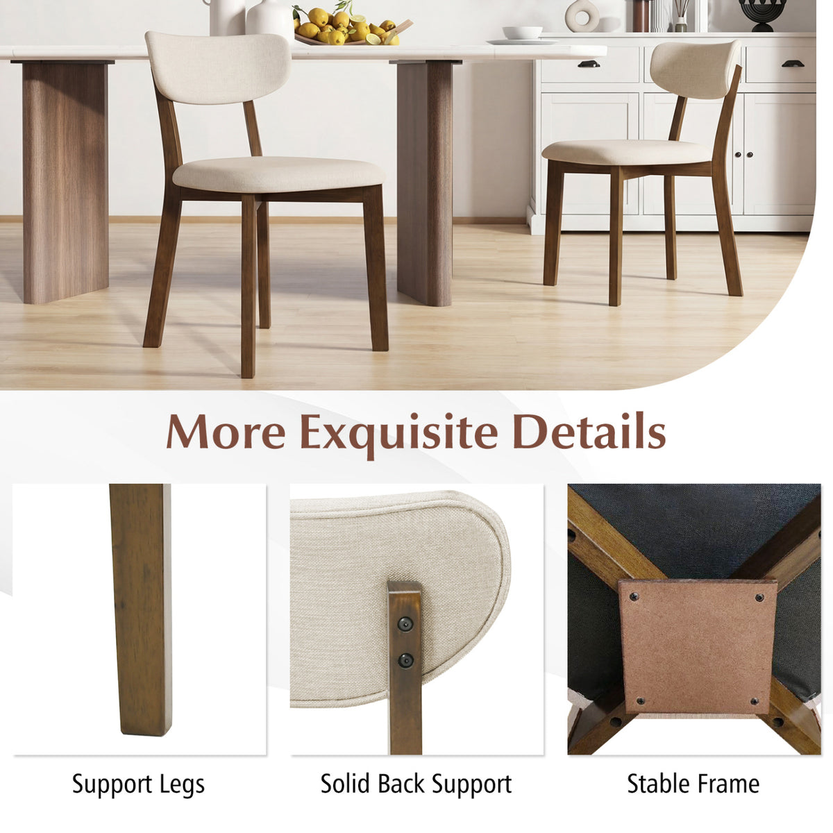 Dining Chairs Set of 4, White - Rubber Wood Frame