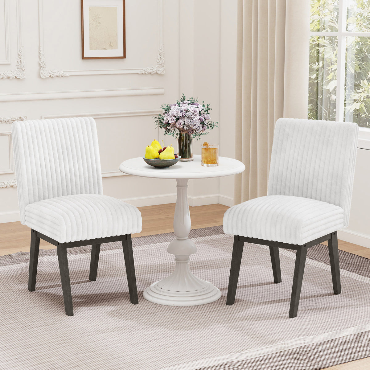 Dining Chairs Set of 2 Fabric Upholstered - Gray & White