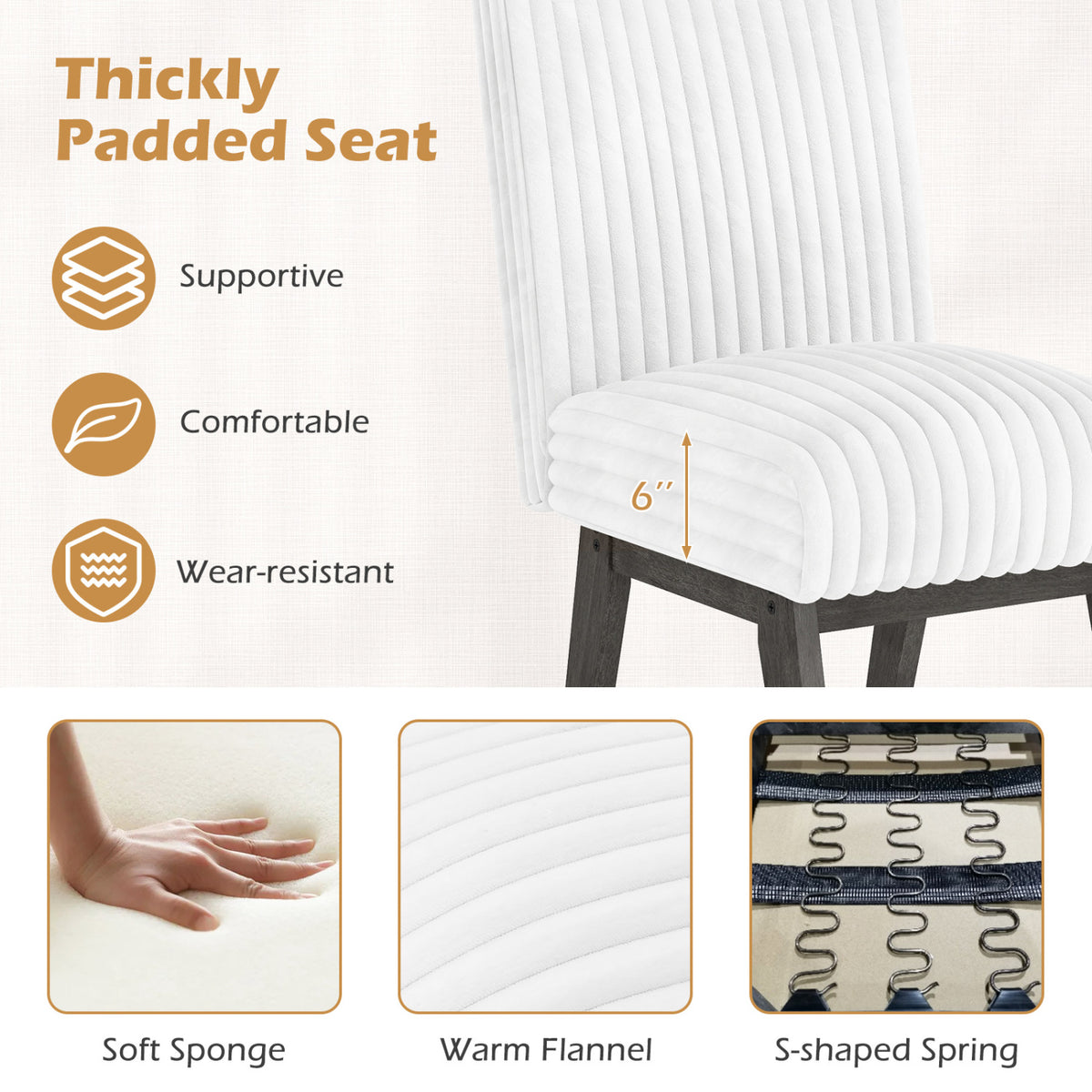Dining Chairs Set of 2 Fabric Upholstered - Gray & White