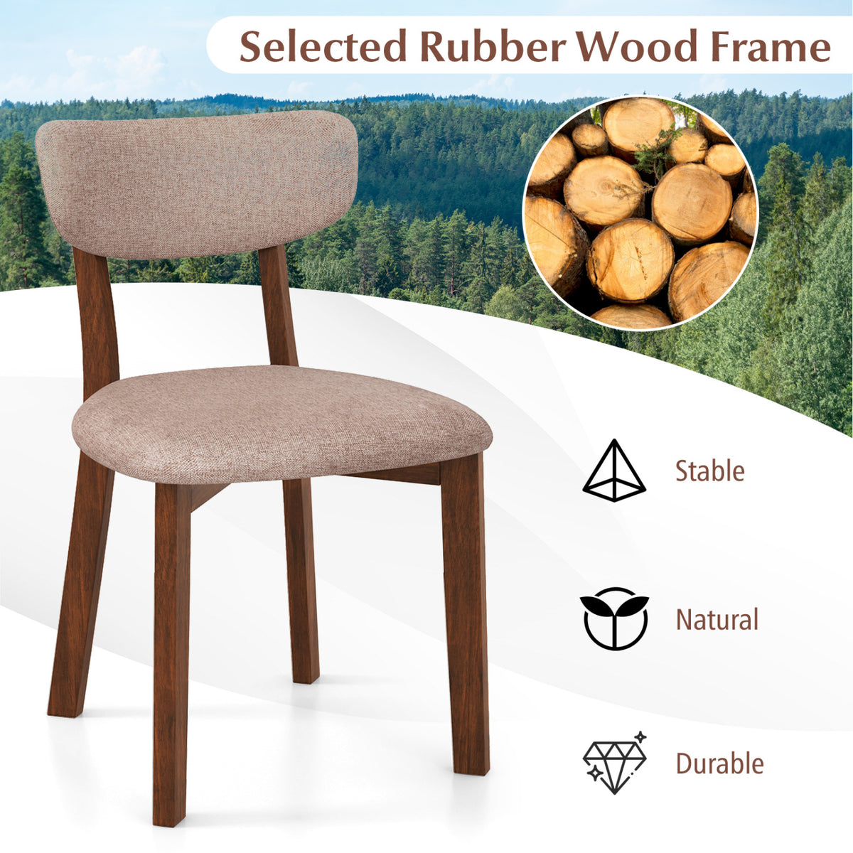 Dining Chairs Set of 2 Upholstered Mid-Back - Beige