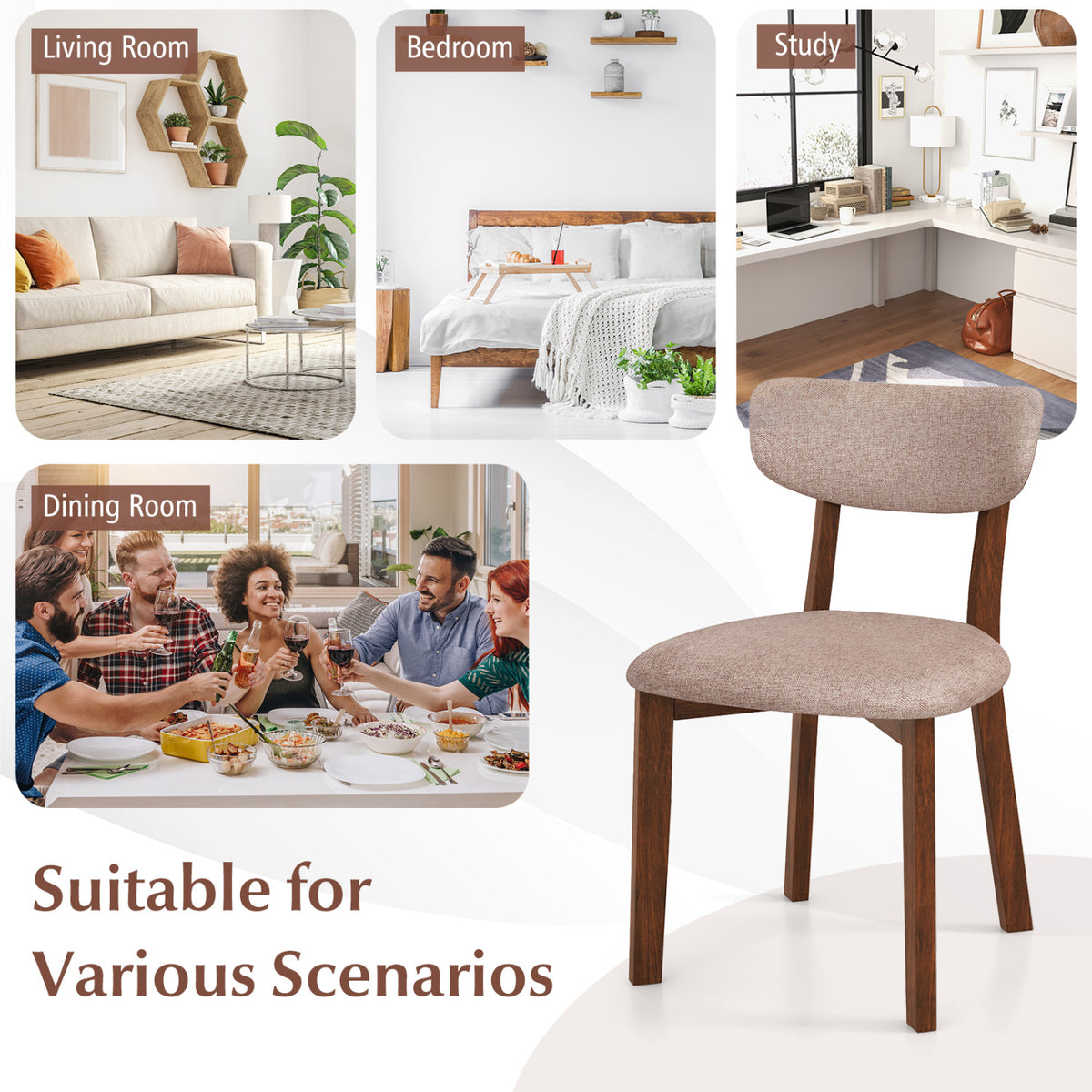 Dining Chairs Set of 2 Upholstered Mid-Back - Beige