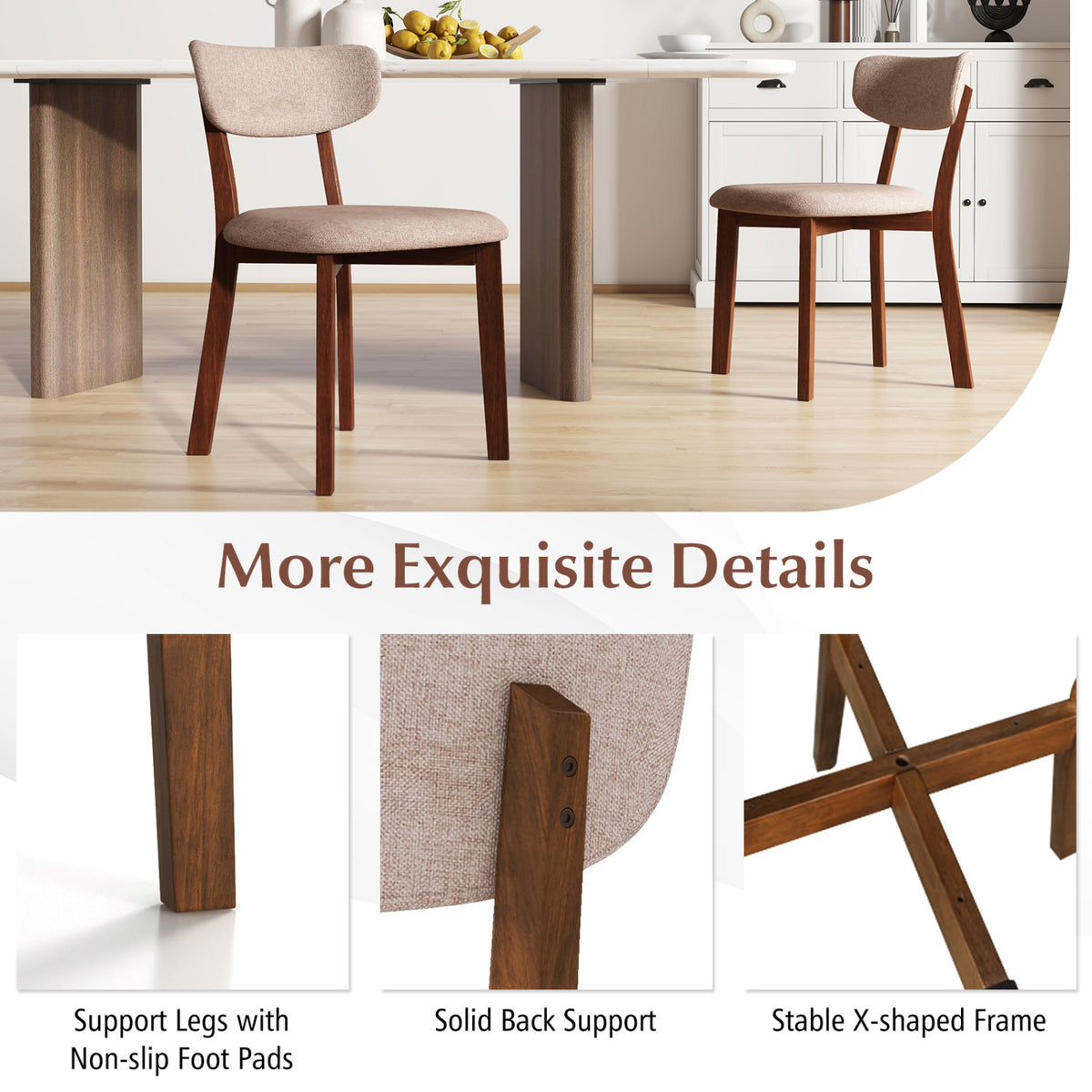 Dining Chairs Set of 2 Upholstered Mid-Back - Beige