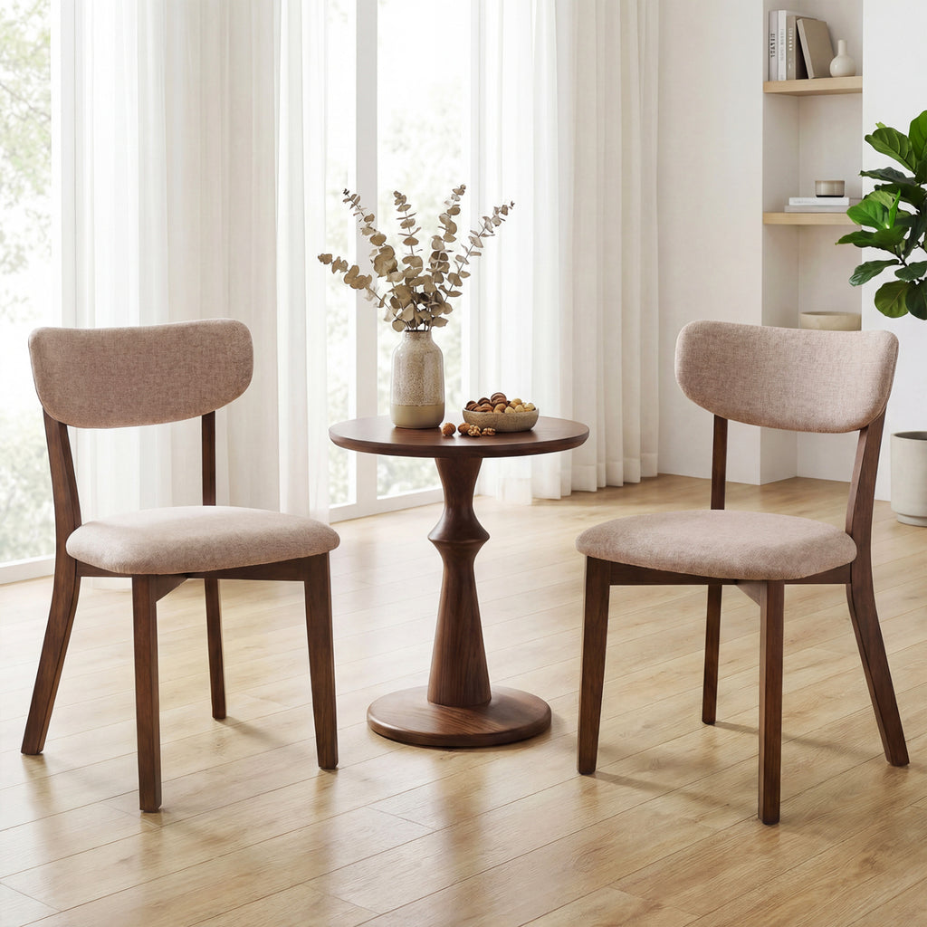 Dining Chairs Set of 2 Upholstered Mid-Back - Beige