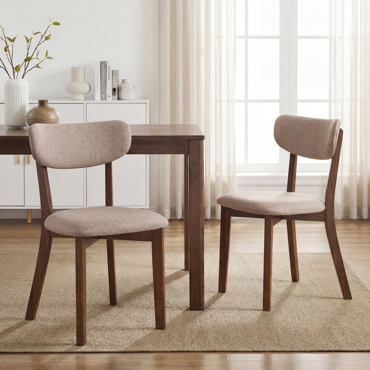Dining Chairs Set of 2 Upholstered Mid-Back - Beige