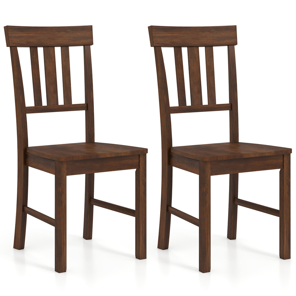 Rubber Wood Dining Chairs Set of 4, Dark Brown Windowpane Back