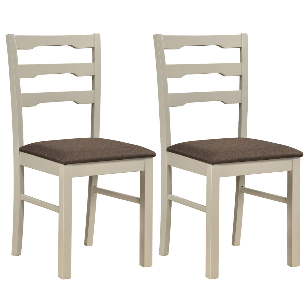 Set of 4 Linen Dining Chairs with Wood Frames - Ivory