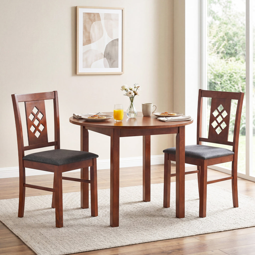Linen Upholstered Dining Chairs with Wood Frame - Cherry, Set of 2