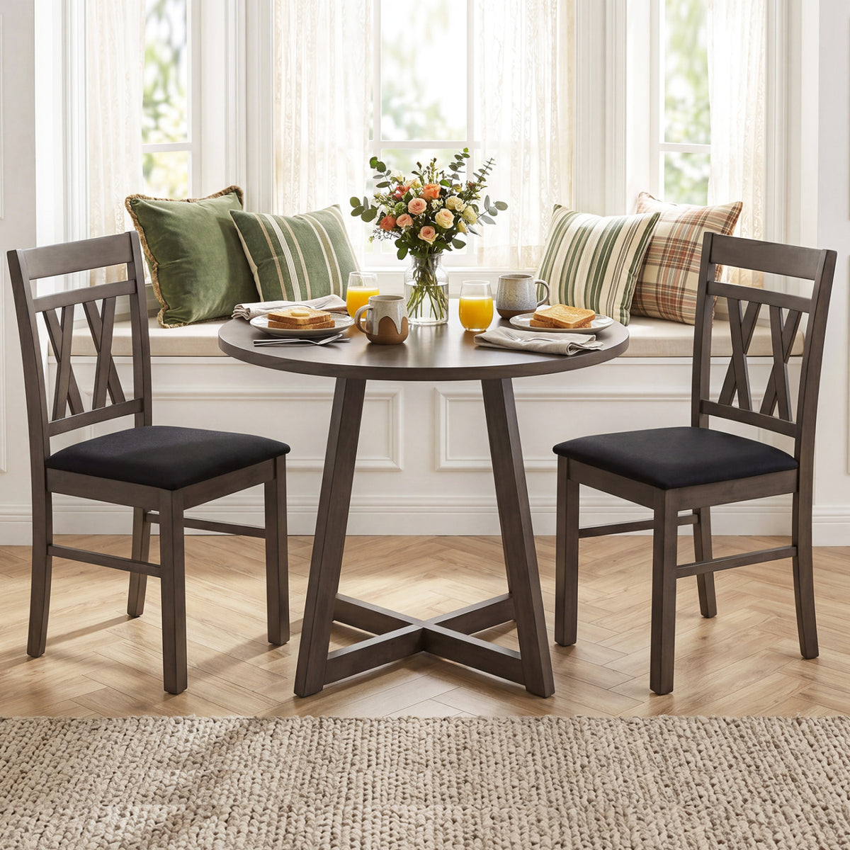 Linen Upholstered Kitchen Chairs Set of 2 - Rustic Gray