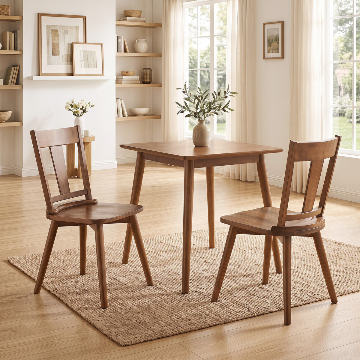 Dining Chairs Set of 2, Walnut - Wood Backrest
