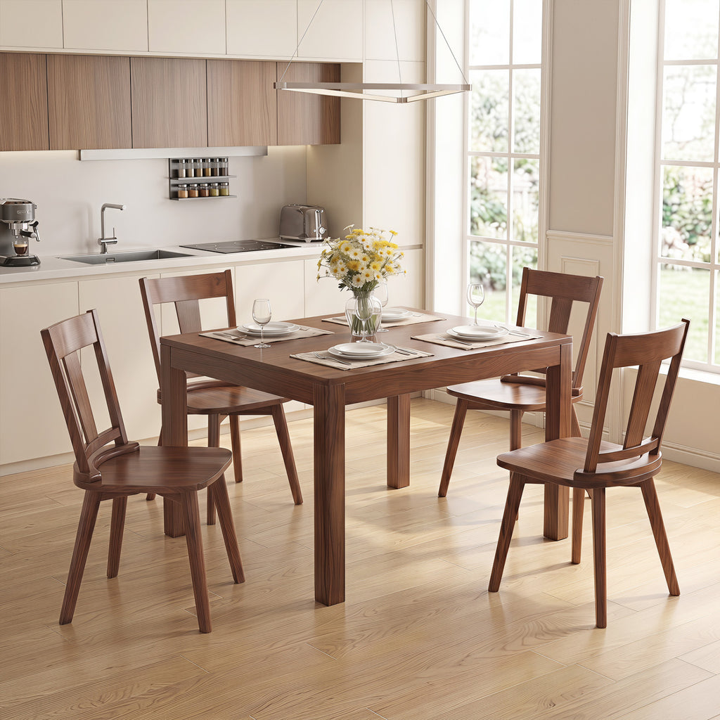 Dining Chairs Set of 4, Walnut - Solid Wood Backrest