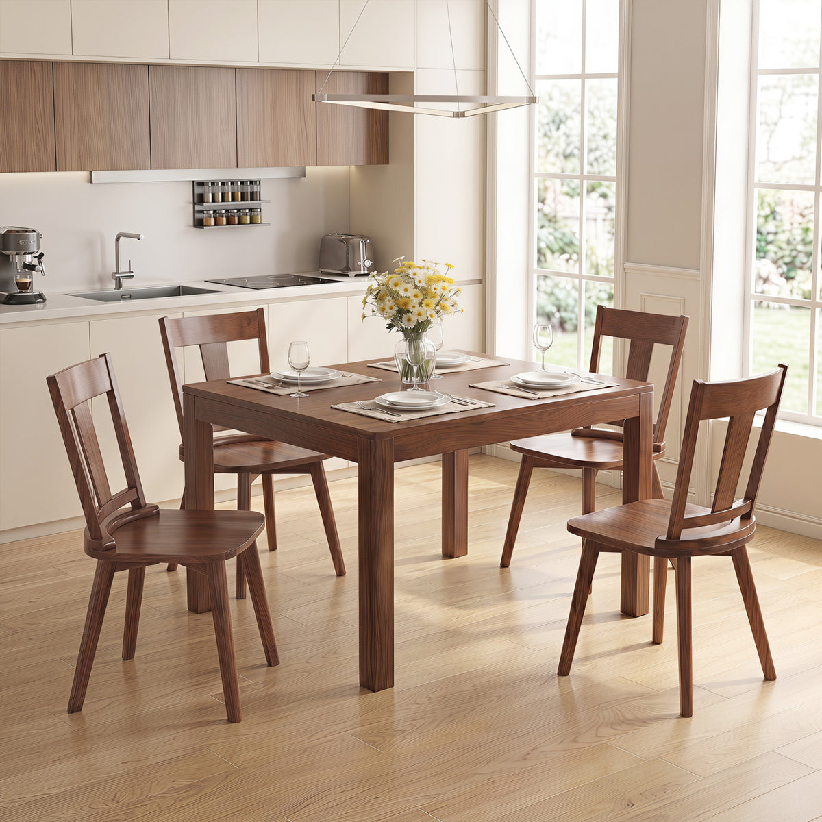 Dining Chairs Set of 4, Walnut - Solid Wood Backrest
