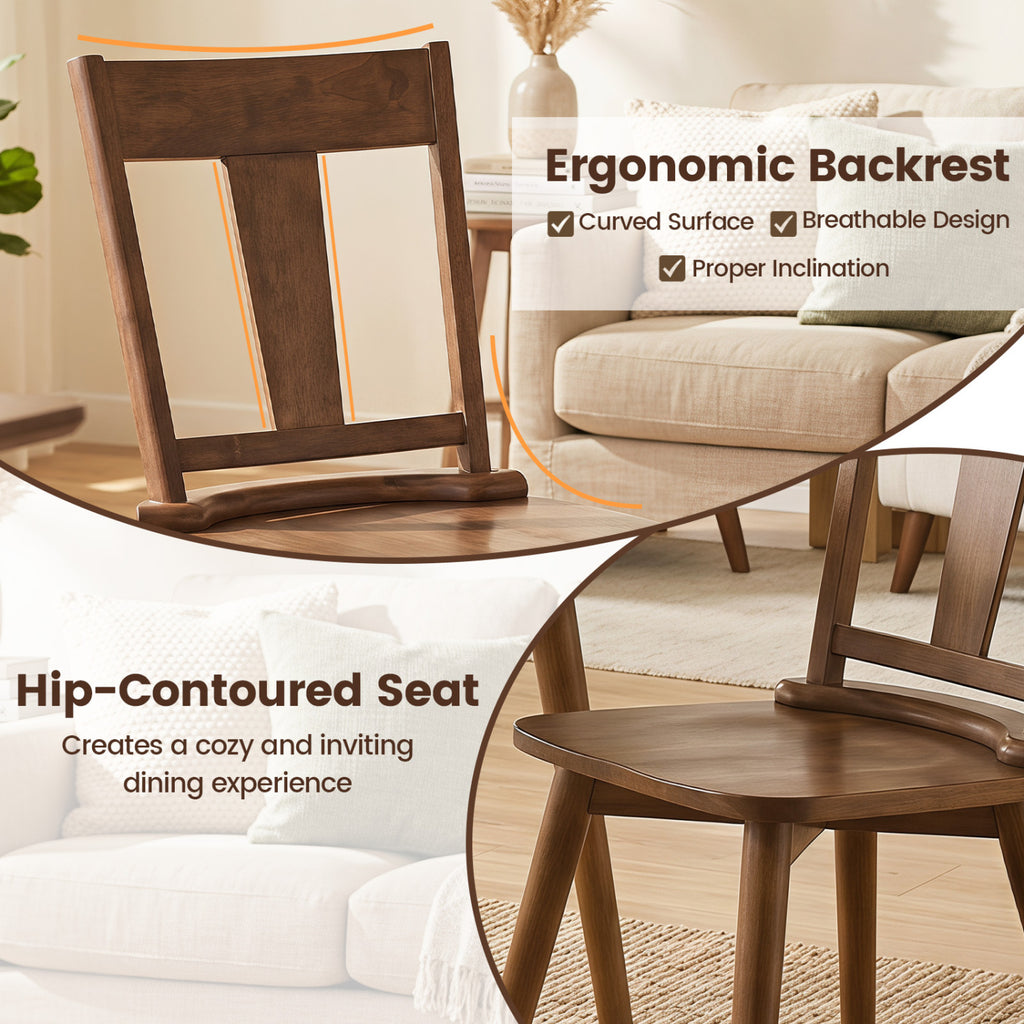 Dining Chairs Set of 4, Walnut - Solid Wood Backrest