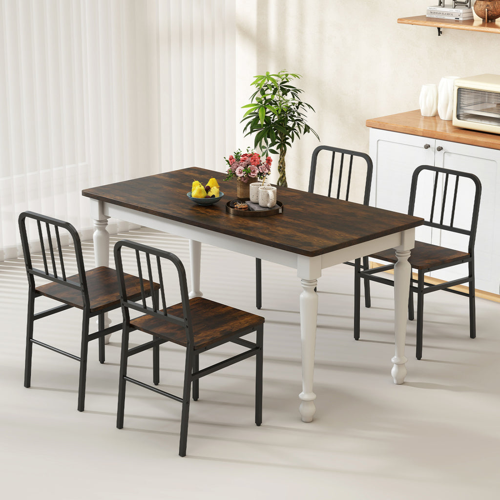 Dining Chairs Set of 4, Metal Frame & Wood Seat, Rustic Brown