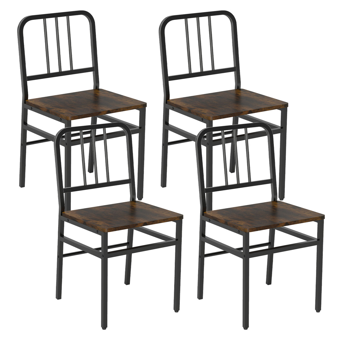 Dining Chairs Set of 4, Metal Frame & Wood Seat, Rustic Brown