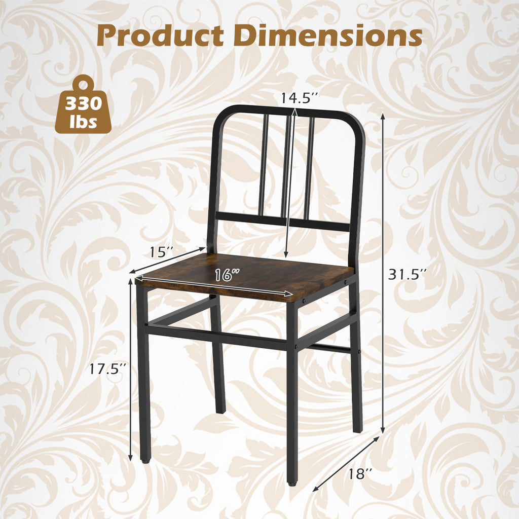 Dining Chairs Set of 4, Metal Frame & Wood Seat, Rustic Brown
