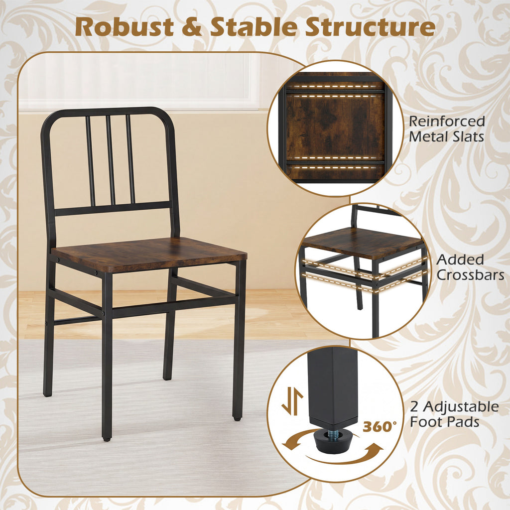 Dining Chairs Set of 4, Metal Frame & Wood Seat, Rustic Brown