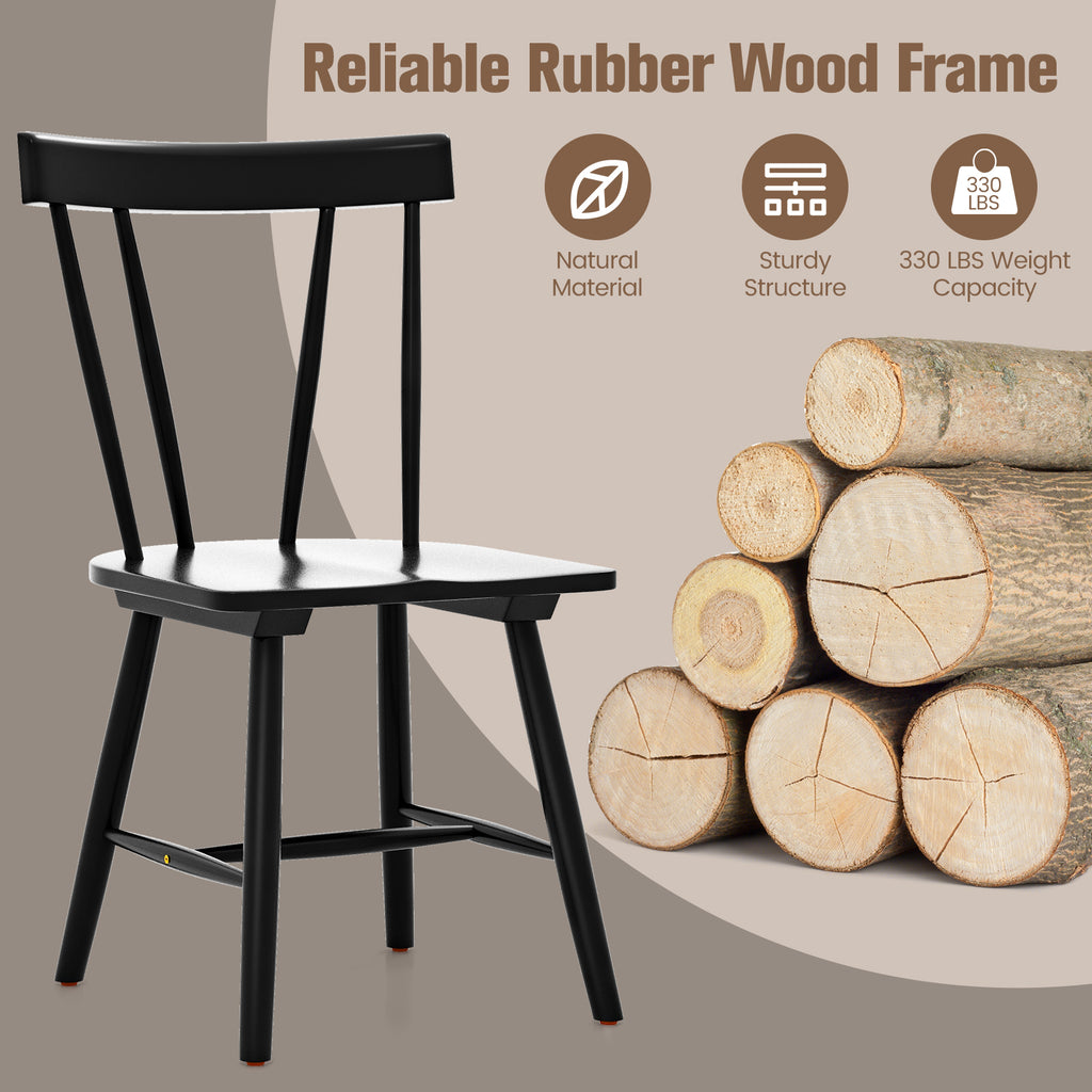 Armless Chair with Solid Rubber Wood Frame, Black